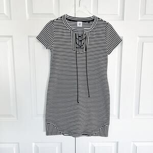 CAbi Style 5268 Captain Striped Lace Up Mini Dress Navy White Nautical Preppy